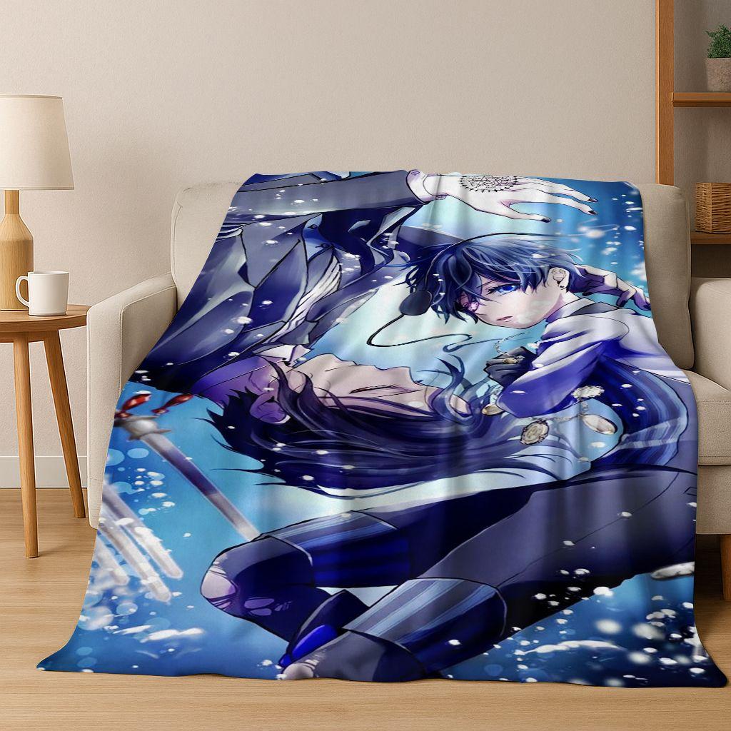 Anime Black Butler Sebastian Ciel Cartoon Cartoon Flannel Blanket,Cozy Soft Throw Blanket for Home Bedroom Bed Sofa Cover Kids