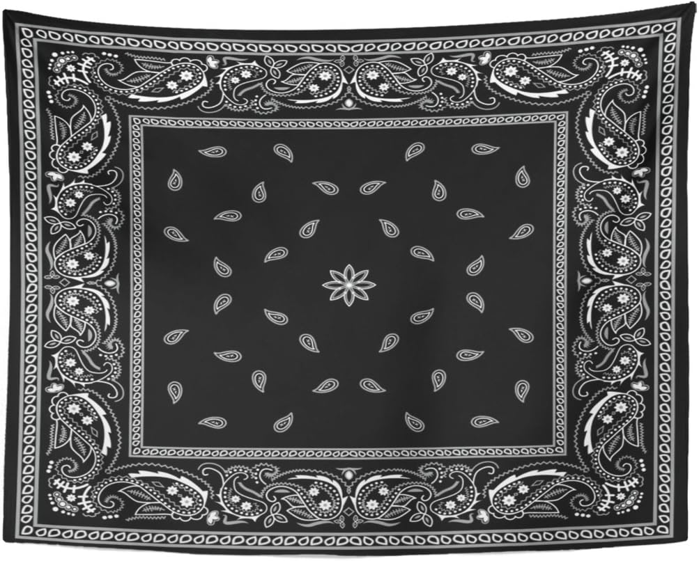 Tapestry Colorful Paisley Black Pattern Bandanna Border Scarf White Home Decor Wall Hanging for Living Room Bedroom Dorm