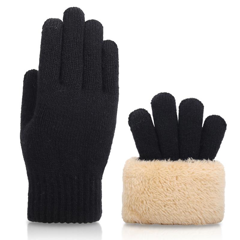 Knitted Gloves Men's Winter Double Layer Plus Velvet Thickened Arctic Velvet Cold Proof and Warm Wool Touch Screen Gloves