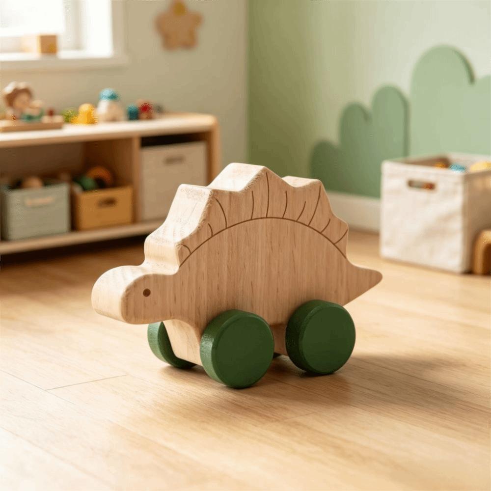 Developmental Cartoon Dinosaur Car Hand-decorated Wooden Block Toy  Baby Birthday Gift