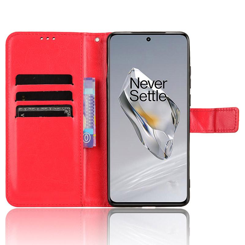 

For OnePlus 12 5G Wallet Leather Phone Case Craxy Horse Pattern Red