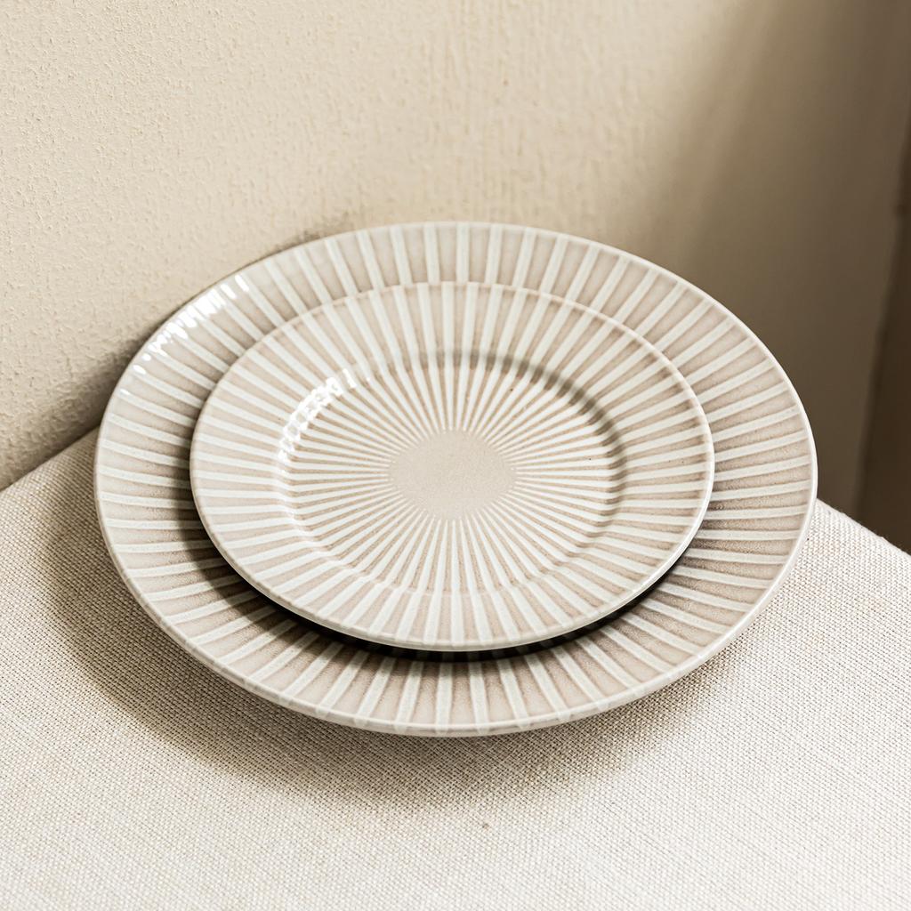 Special Striped Plate Ceramic Plate Household Vegetable Plate Salad Plate Creative Tableware Dim Sum Plate Round Plate Dinner Plate