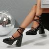 2025 Punk Platform Chunky High Heels Women Metal Ankle Strap Mary Jane Lolita Shoes Woman Y2K Black Patent Leather Cosplay Shoes