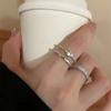 3pc Korea Fashion Mixed Minimalist Ring Set Geometric Round Metal  Open Rings Zircon For Women