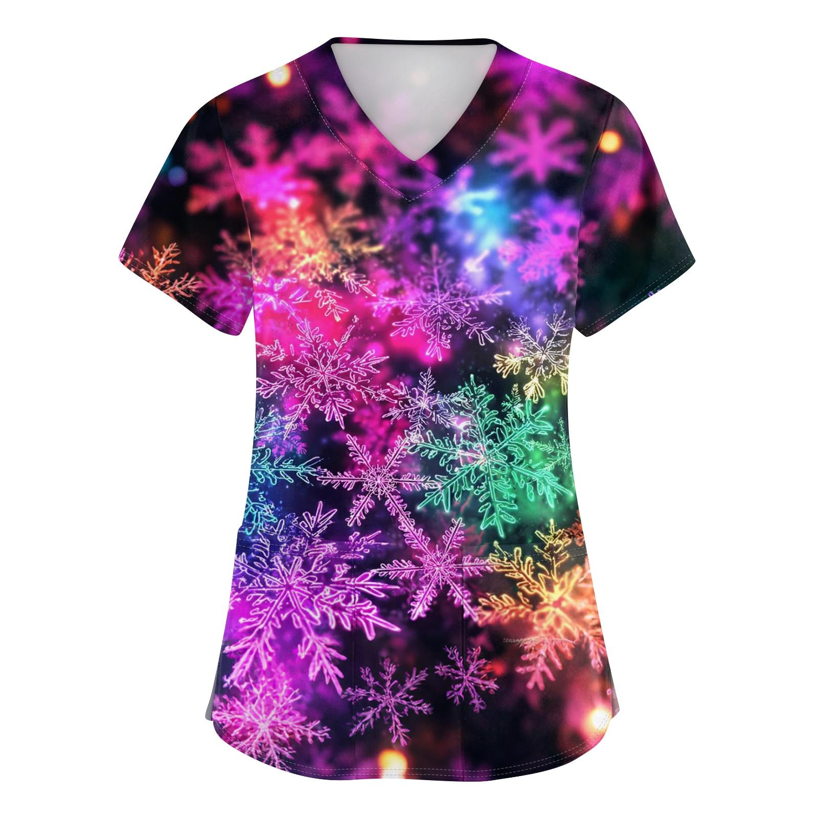 

Женский топ защитного костюма с V-образным вырезом, рождественским принтом, короткими рукавами, карманом и боковым разрезом XXXXL