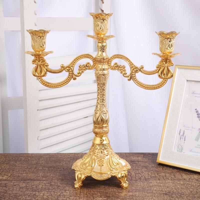 Luxurious European Taper Candle Holders Luxurious Carved Gold Metal Candelabra Enhancing Living Space Aesthetic Decors