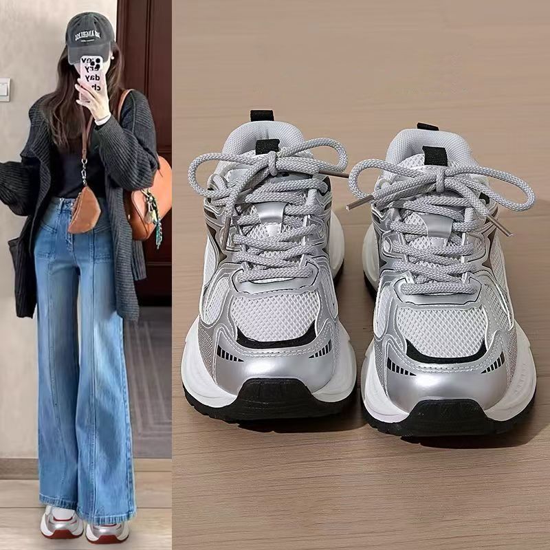 Breathable dad shoes women's shoes thick-soled 2025 new small waist casual shoes soft-soled lightweight sports shoes