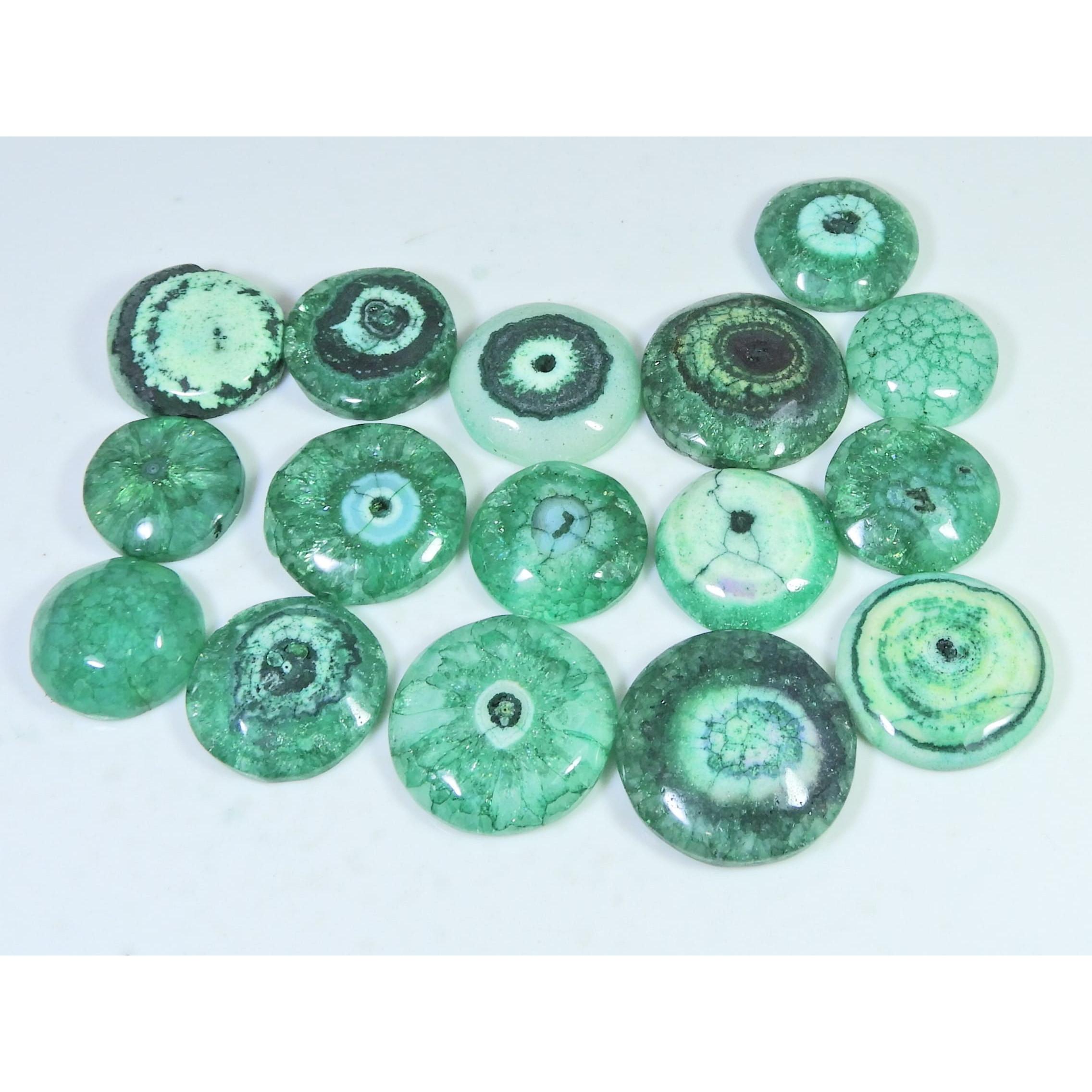 

260Cts.Color Enhanced Green Solar Cab Agate Round Loose Gemstone 16Pcs Lot C-2116