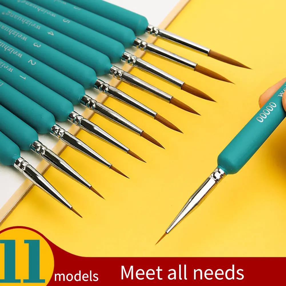 11Pcs Hook Line Pen For Watercolor Oil Painting Extra Fine Soft Wolf Hair Hand Brush Gouache Acrylic Nail Art Drawing
