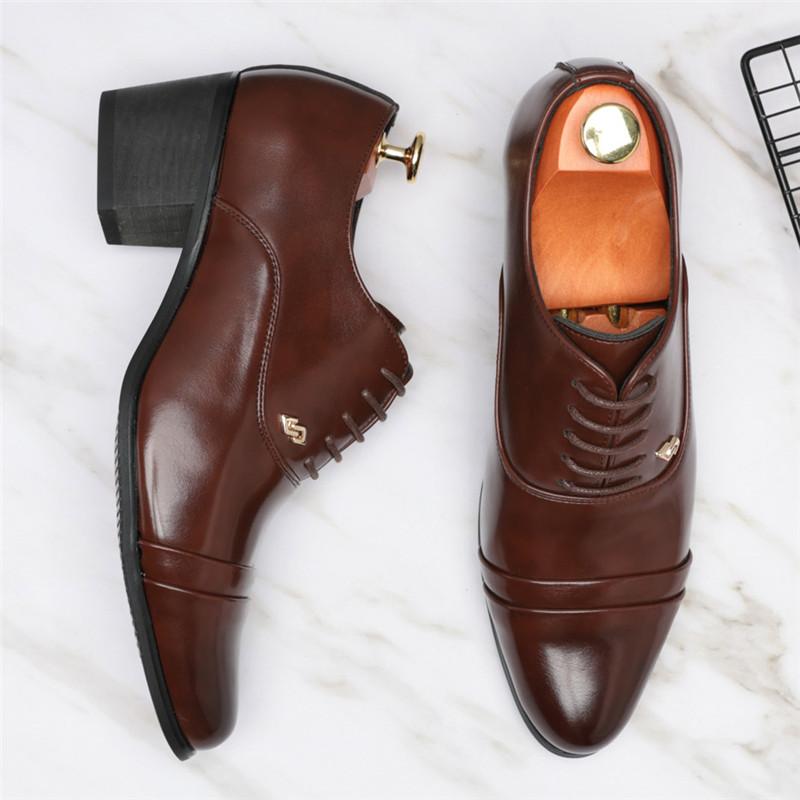New British Fashion Men's Pointed Thick-soled Height Increasing Cuban Shoes Male Wedding Prom Homecoming Oxford Footwear