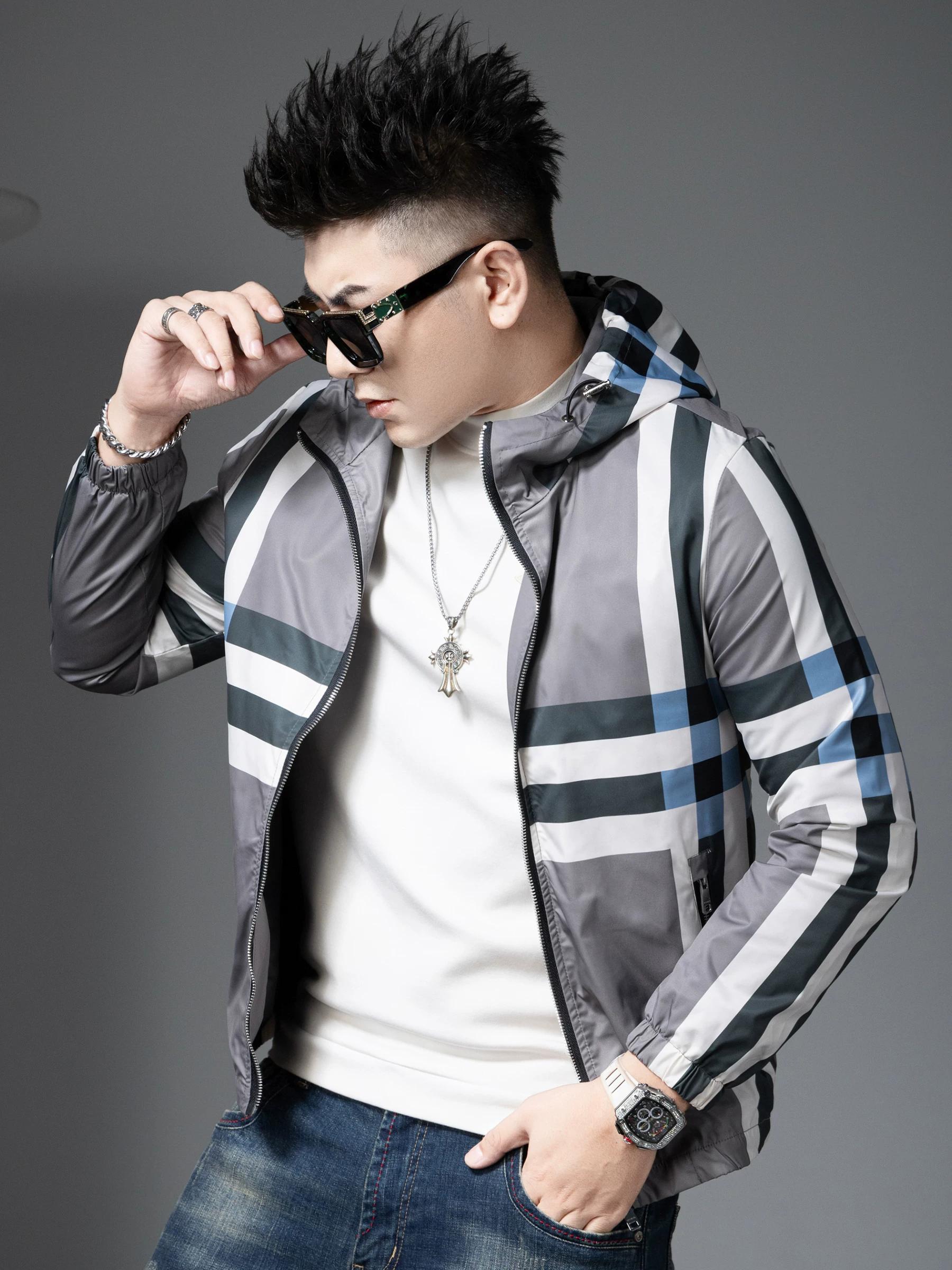 European Style High-End Printed Men s Hooded Jacket 2025 New Autumn High-End Casual Jacket Men s Clothing 4XL хаки