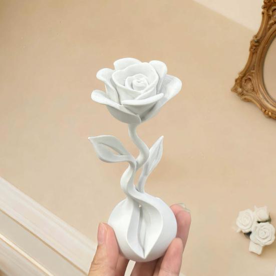 Nordic Style Flowers 3D Printed Artificial Flower Ornaments, Matte White Rose Figurine with Realistic Open Petals, Modern Ornament Minimalist