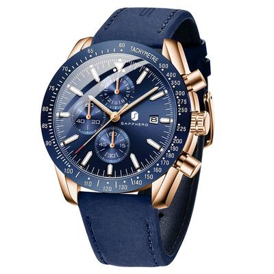 Benyar Men's Chronograph Watch 50M Water Resistant Formal Leather Band Quartz Stylish Business Gift