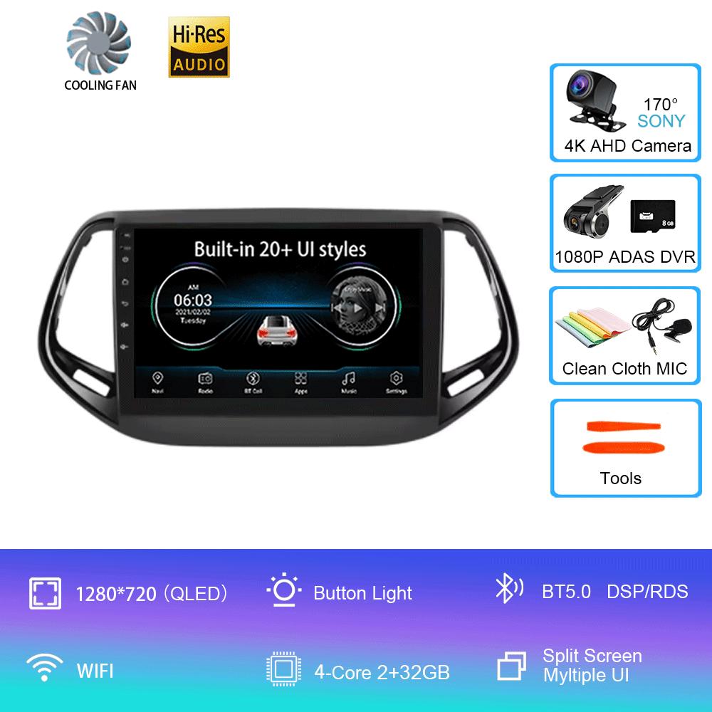 For Jeep Compass 2017 - 2019 360 Camera Head Unit Android 14 Video Player Car Radio Autoradio Multimedia GPS Navigation Monitor