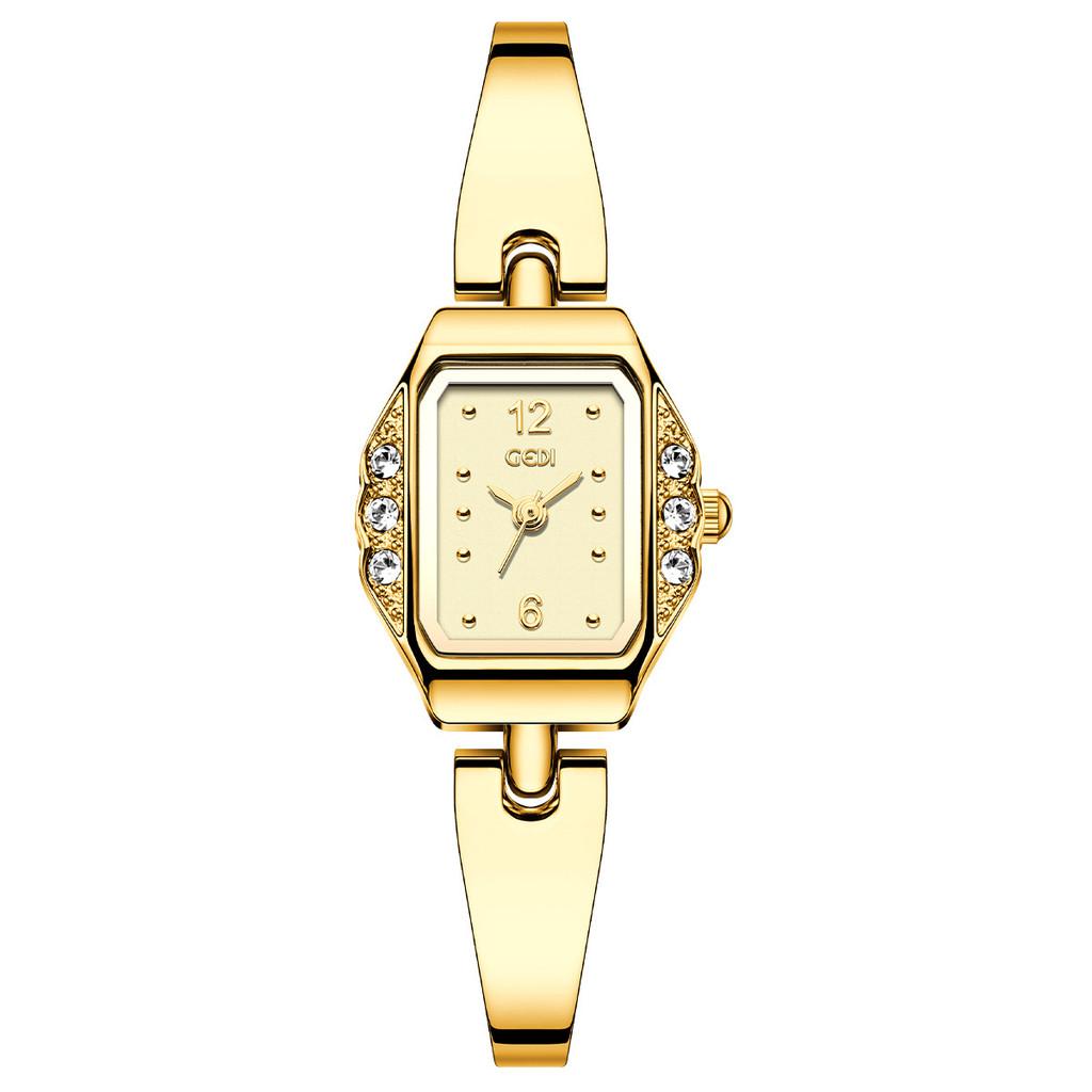 

Ladies Quartz Watch With Square Dial Leather Band For Casual Wear Gold