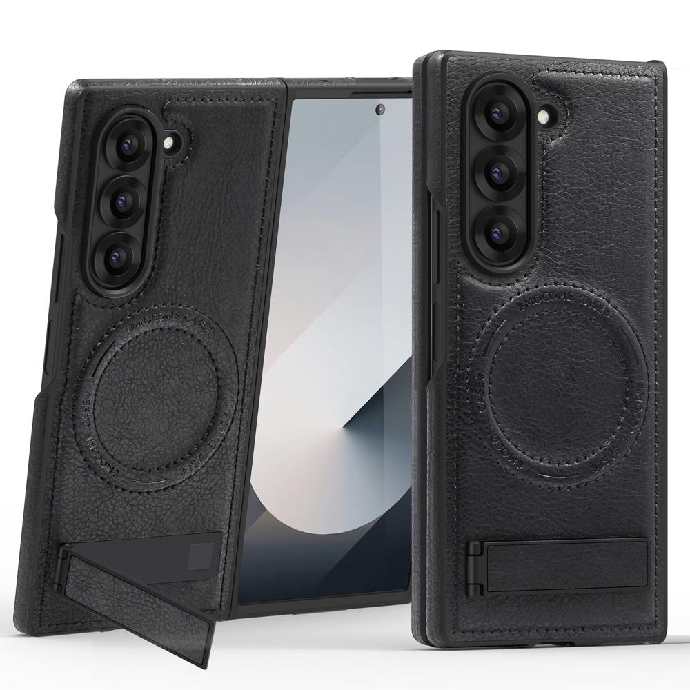 KEYSION Luxusní PU kožené magnetické pouzdro pro MagSafe pro Samsung Galaxy Z Fold 6 5 4 3 5G Kickstand Bezdrátové nabíjení Kryt telefonu