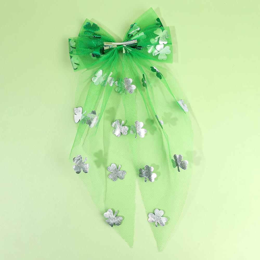 Tulle Bows Hair Barrettes For Women Cloverleaf Long Streamers Clip New Arrival Fresh Green Daily/party Girl Headwear Accessories