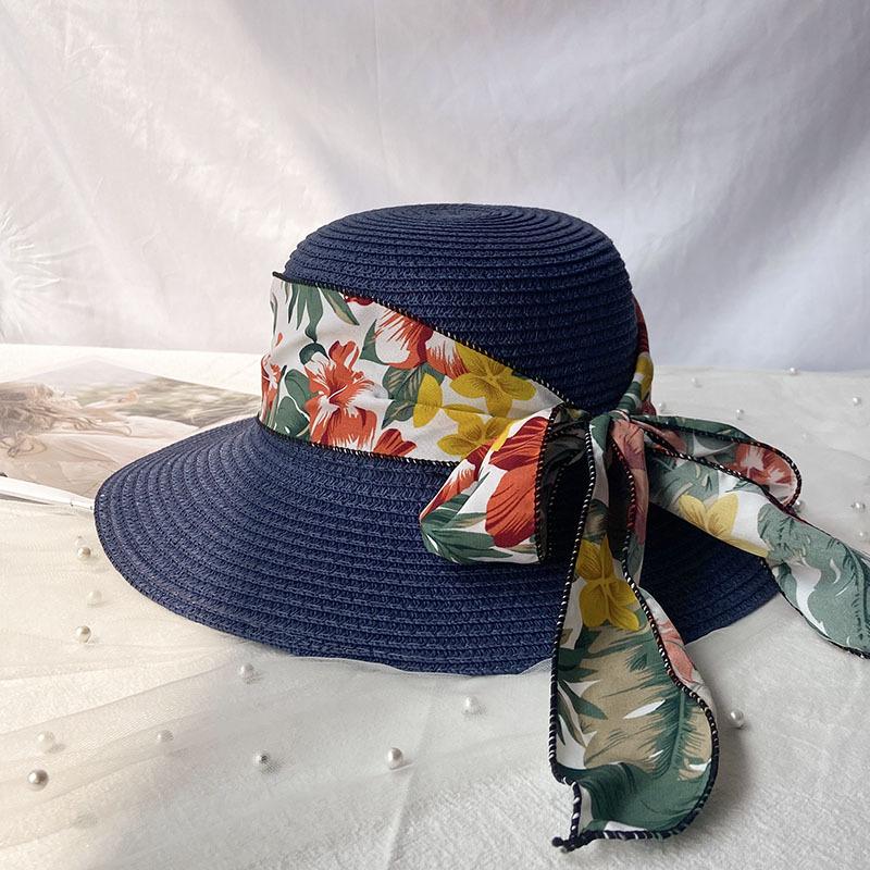 Fashionable Sun Hat for Women, Seaside Travel Vacation Large Brim Bow Decor Beach Folding Hat Straw Hat