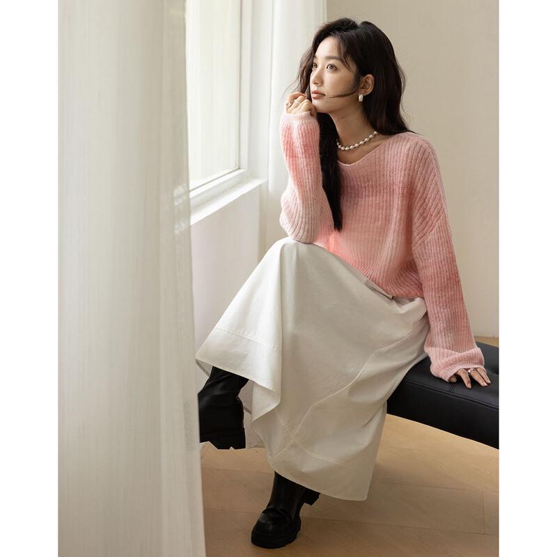 Dermana Pfirsich-Rouge Farbverlauf Strickpullover