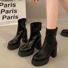 Platform Boot Shoes for Women Modern Western Black Femme Botas Punk Goth Female Winter High Heeled Shoes Round Toe Heels Botines