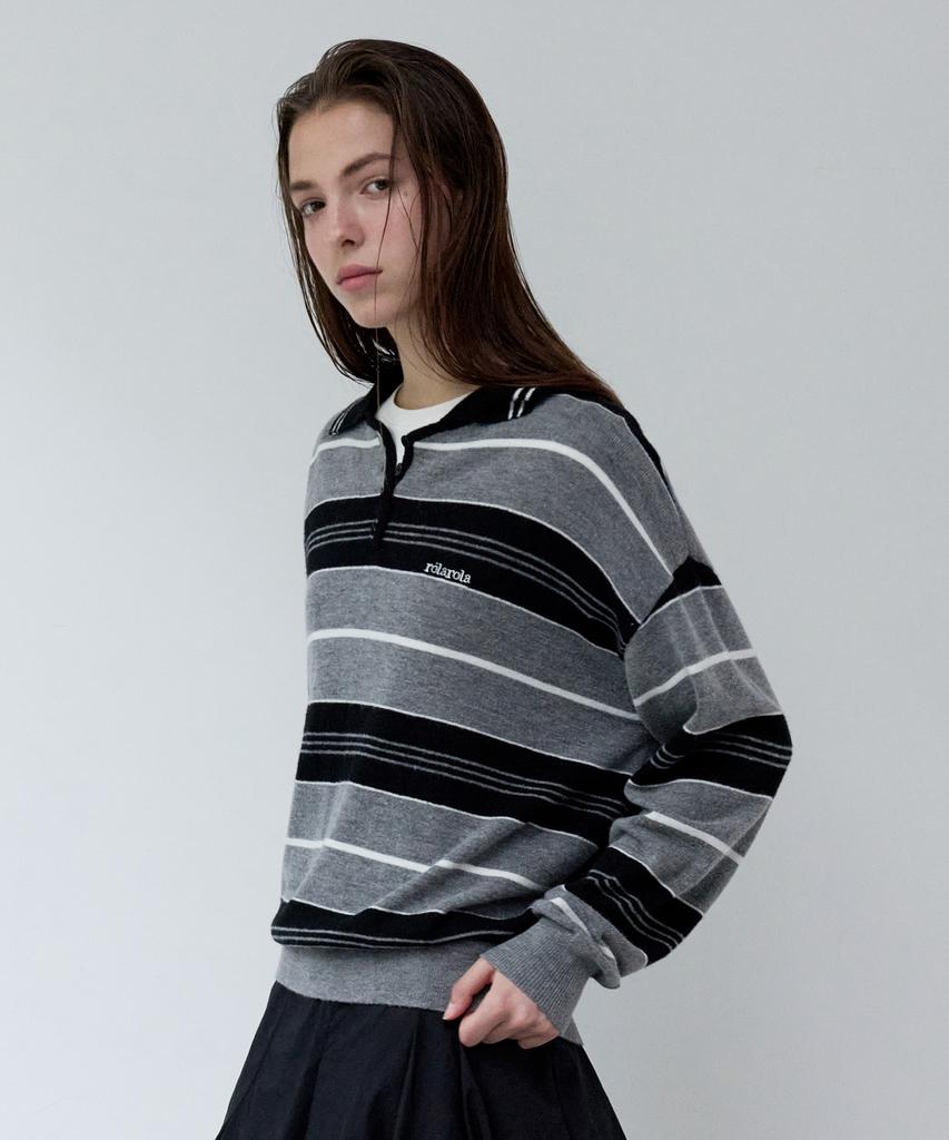 ROLAROLA Alpaca Stripe Collar Knit Black