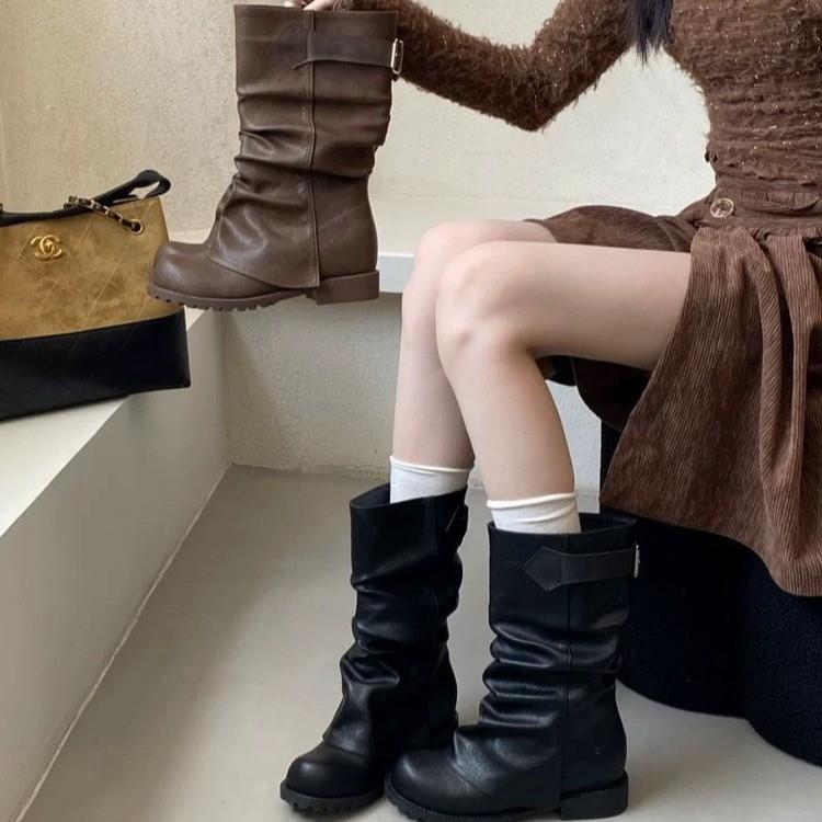 Short Boots Women's 2025 Autumn and Winter New Women's Boots Trousers Boots Thick Heel Boots Martin Boots Belt Buckle Locomotive Boots Knight Boots