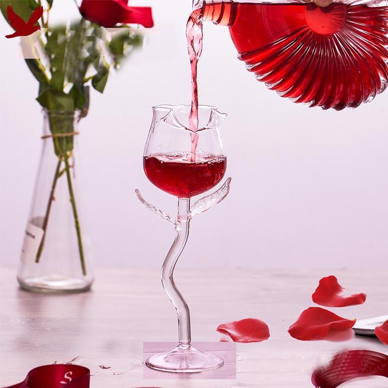 BORREY Crystal Glass Rose Red Wine Glass Wine Magnum Glass Clear Stemware Cup Party Fun Cold Drink Juice Mug 6oz Gift for Women