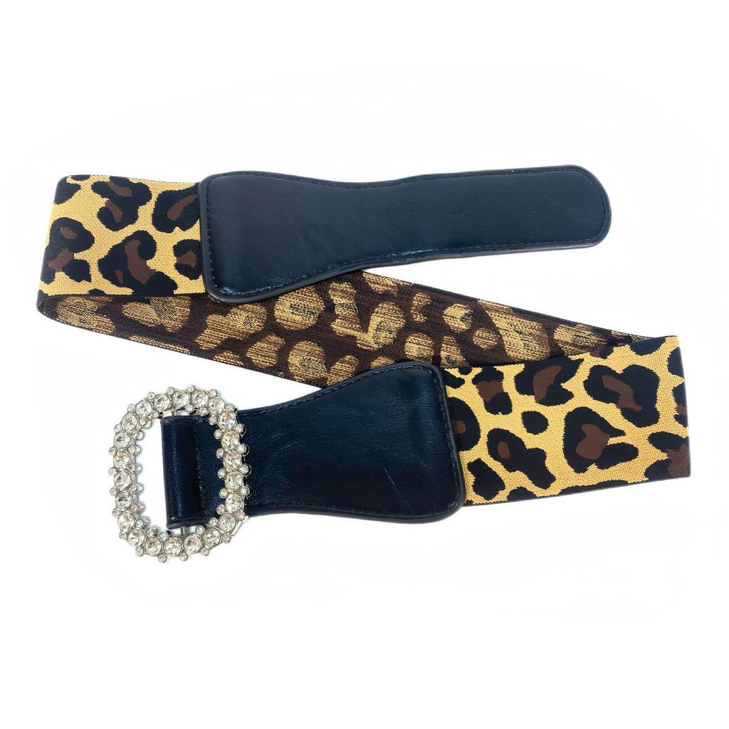 Women Elastic Waist Belt Sequin Glitters Corset Stretchy Band Leopards Belt Elegant Waist Accessory