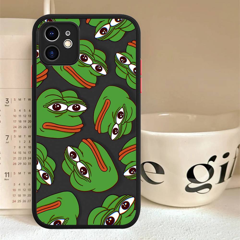 

P-Pepes The Frog Face Мультяшные Матовые Силиконовые Чехлы Для Телефона Для IPhone 16 13 15 12 11 Pro Max Plus Для IPhone 14 15 Pro iphone 11pro max