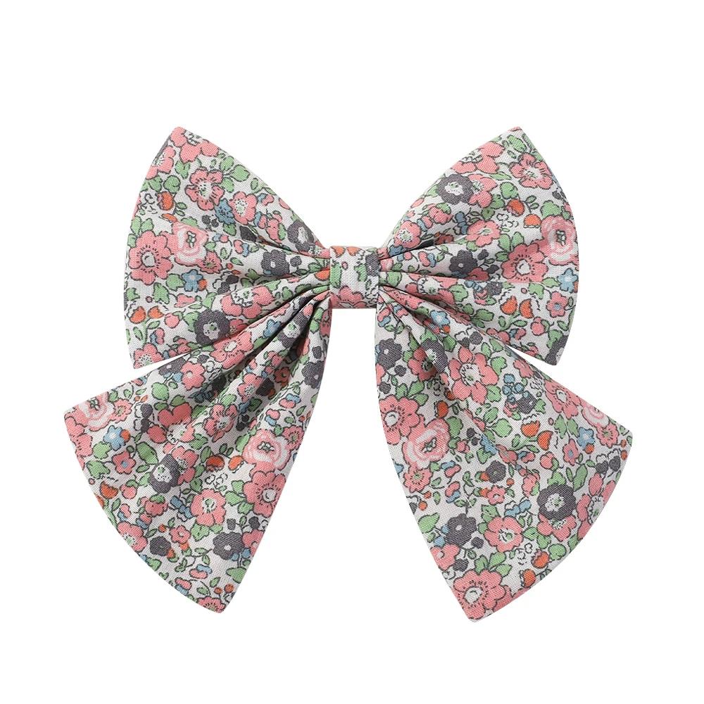 Elegant Floral Cotton Kids Bows Spring Butterfly Hair Clip Fashion Print Hair Barrette For Women Girls Sweet Hairpin Accessories
