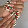 Long Press-On Nails With French Tip Leopard Print Cherry Design Removable False Women Sweet Style