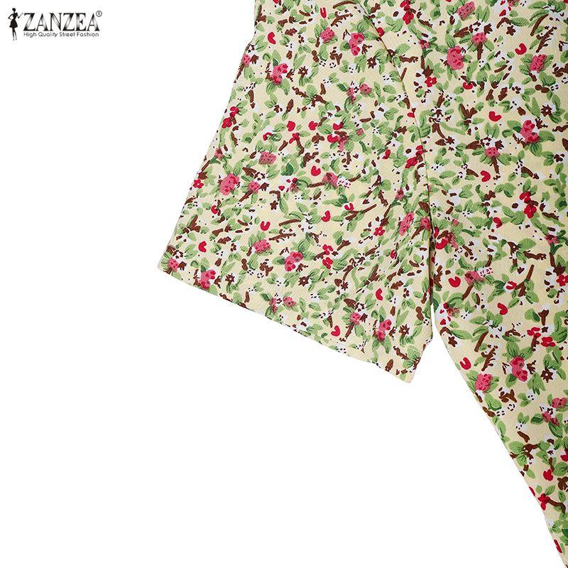 ZANZEA Lässiges Kleid mit Rundhalsausschnitt und Blumendruck für Damen, kurzärmelig