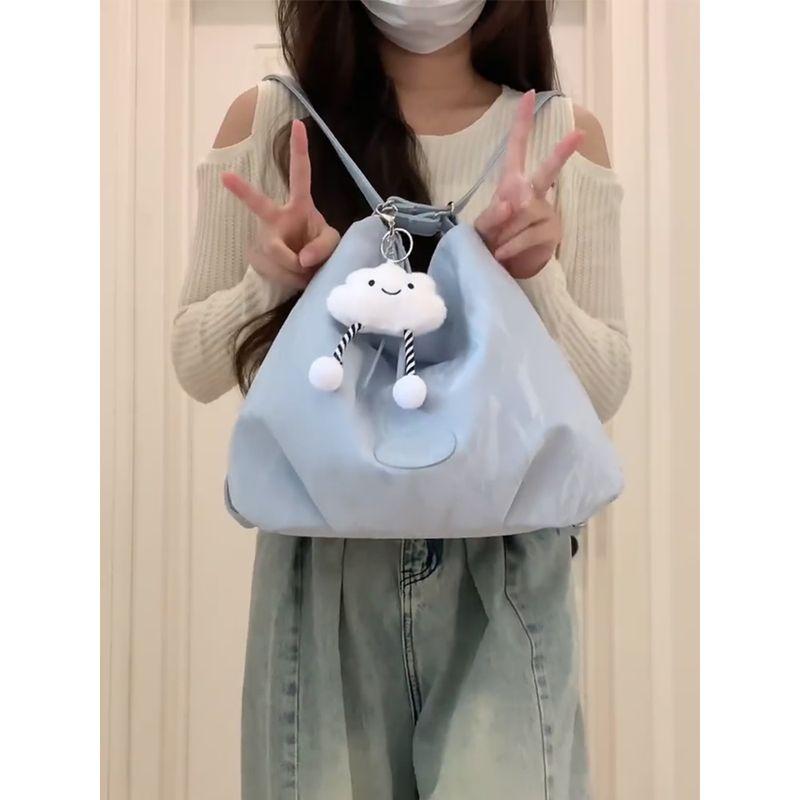 

Простая сумка-тоут в корейском стиле, в стиле мори, для поездок на работу, высококачественный студенческий рюкзак для занятий, на плечо, подмышку Blue(No pendant)