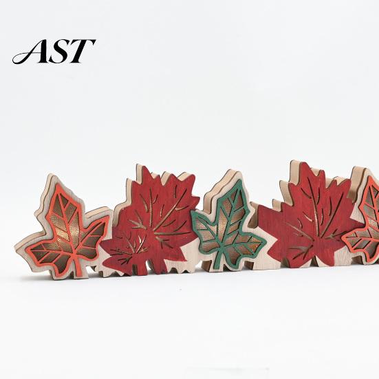 Lighted Fall Decorations for Home Thanksgiving LED Tabletop Decor, Maple Leaf Harvest Themed Wooden Desktop Centerpiece Centerpiece, Autumn