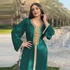 AB073 Women's Lace Abaya with Ribbon & Hot Drill Detail - Middle Eastern Fashion Robe