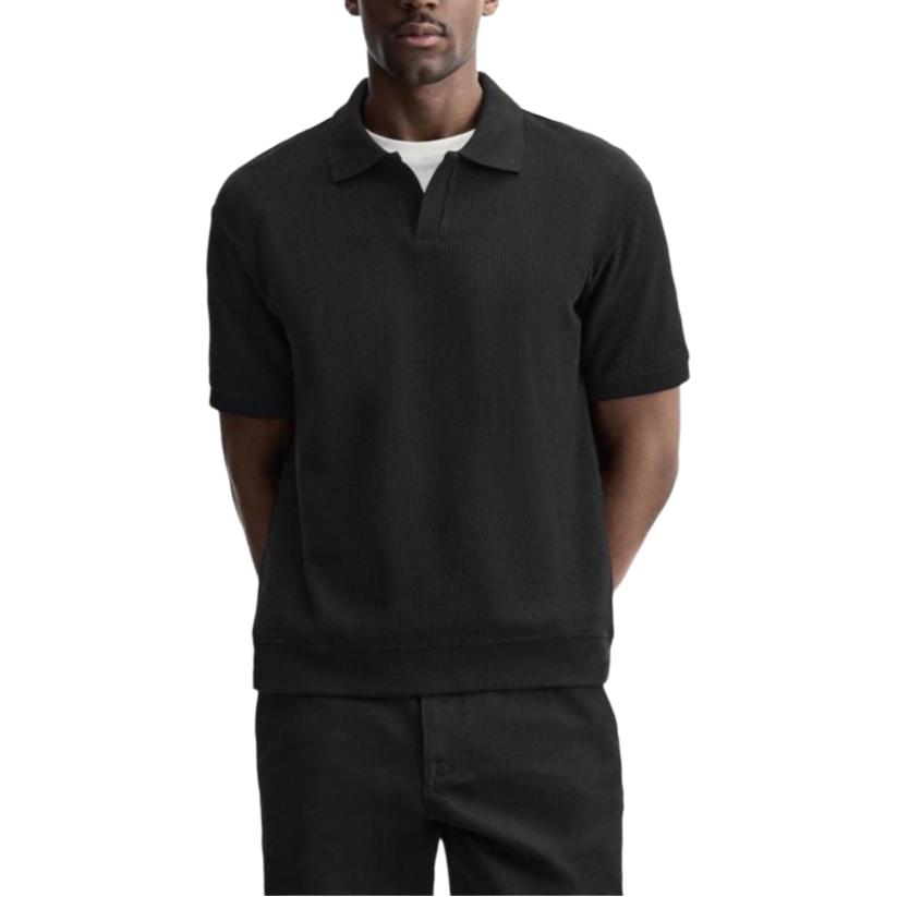 ZARA Polo Shirts Men's Black Lapel Moderate Straight Fit 0526460-800