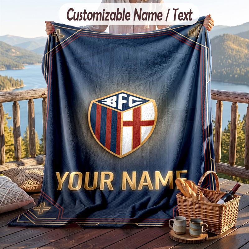 Flannel Blanket Bologna FC Print Custom Name Text Soft Throw for Sofa Bed