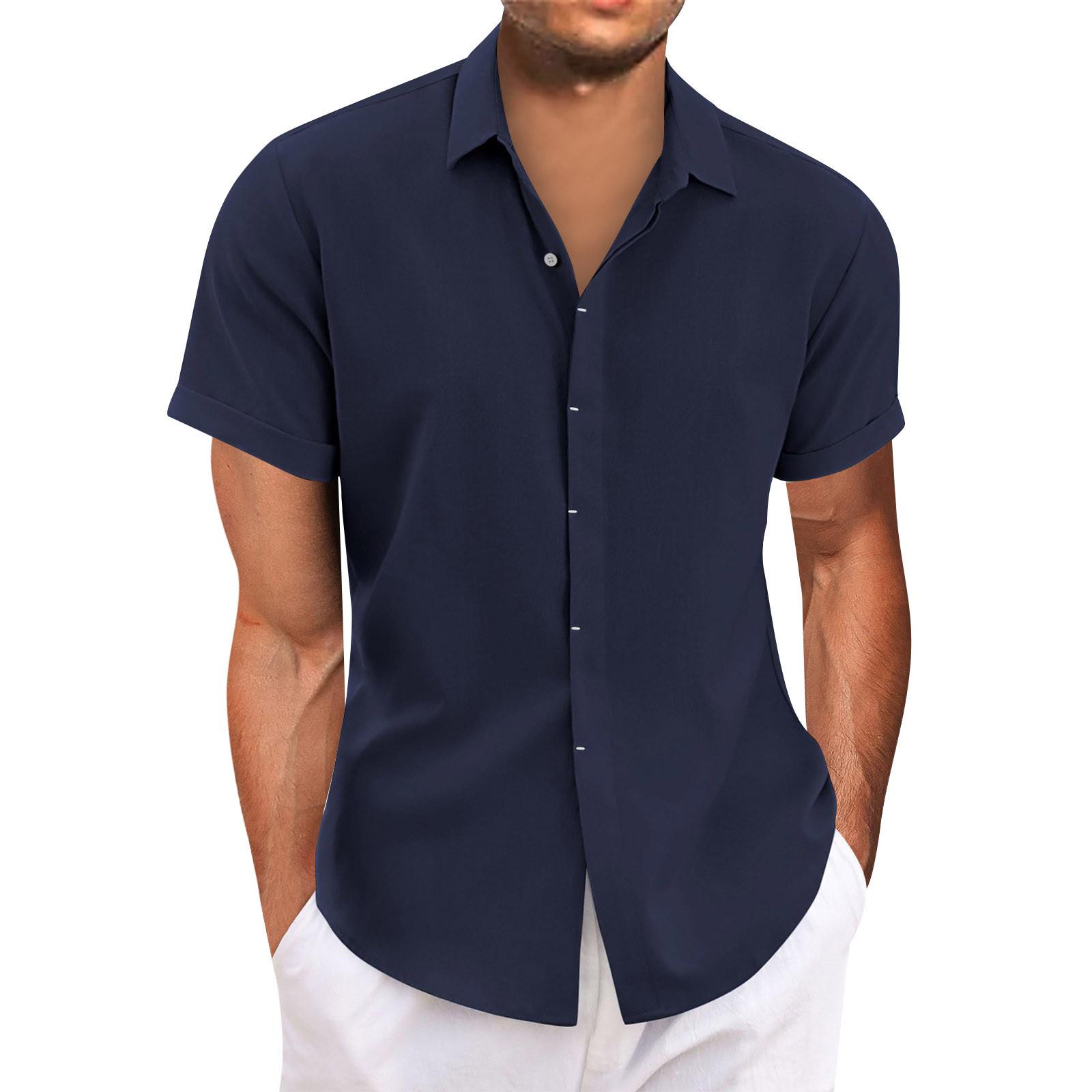 

Гавайская рубашка для мужчин, мужские винтажные рубашки для боулинга на пуговицах, летняя пляжная рубашка с коротким рукавом L тёмно-синий