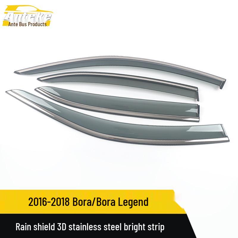 16-18 Bora/Bora Legend Stainless Steel Rain Guards with 3D Bright Strip Exterior Stickers