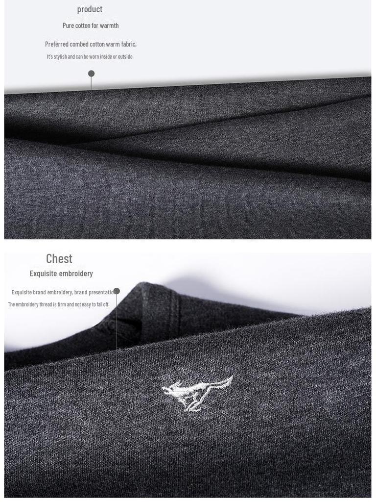Septwolves Men's 100% Cotton Antibacterial Thermal Underwear Set - Mid-neck Top & Bottoms