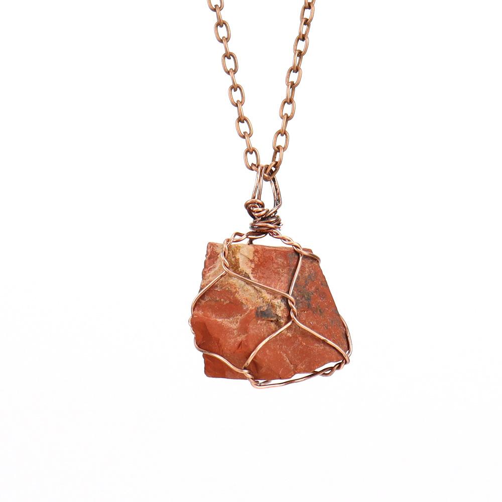 Irregular Natural Crystal Amethyst Rough Stone Pendant Handmade Silk Mesh Pocket Necklace N652
