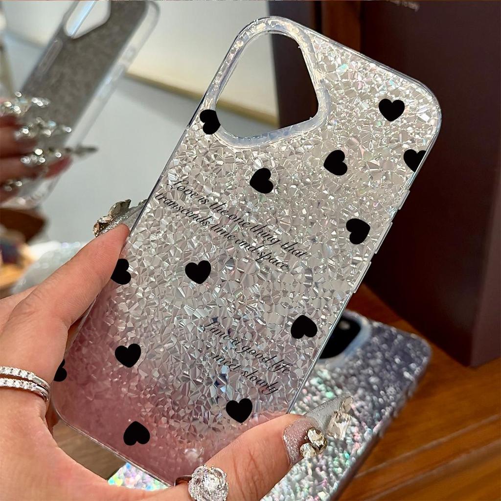 Acrylic Back TPU Bumper for Iphone 17 Pro 13 16 Plus XR Air XS Max 12 15 11 18 Pro Max 14 Black - and - White Hearts Hone Case Shockproof Cover