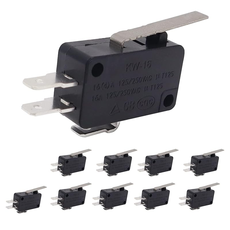 HiSport Micro Limit Switch V-152-1C25 - Compatible with Arduino, Momentary Short Straight Hinge Lever Arm SPDT Snap Action Type 10 PCS