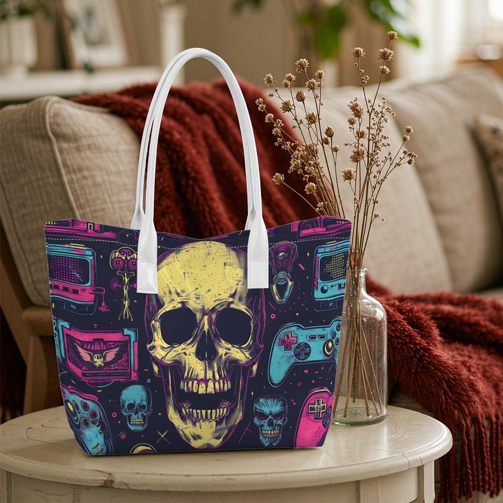 Cyberpunk Skull Pattern Tote Bag Fashion Trendy Shoulder Bag For Daily Use