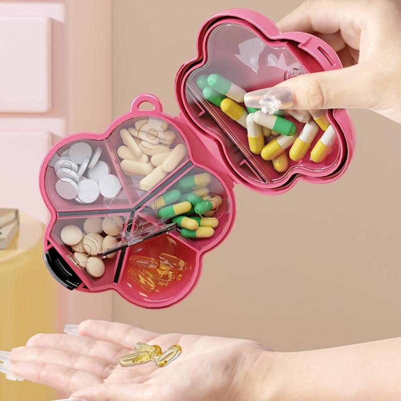 Dopamine Flower Pill Organizer Portable Medicine Case with 6-Compartment Cute Weekly Vitamin Storage Box for Travel & Home