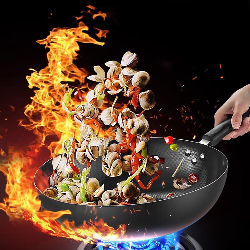 Wok Iron Pan 30CM, Compatible with Gas And Induction Stoves, Non-Coated, Suitable for Metal Spatula, MDB-30