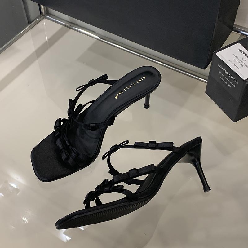 Fashion Bailamos Summer Fashion Band Woman Slippers Leopard Narrow Thin Low Heels Party Stripper Ladies Mules Slides Zapatos Mujer