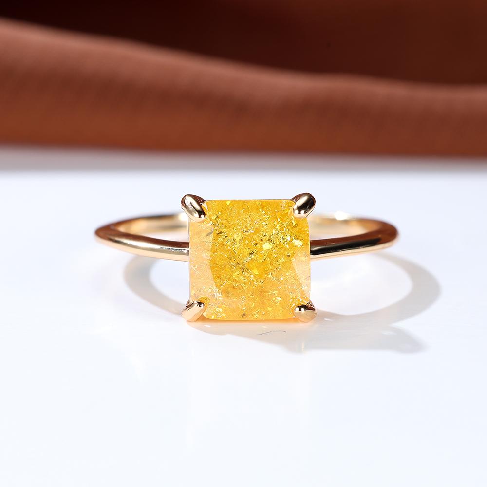 

Delicate Purple Yellow Ice Flower Stone Square Rings Silver Gold Color White Zircon Thin Wedding Bands Party Jewelry For Women 10 жовтий