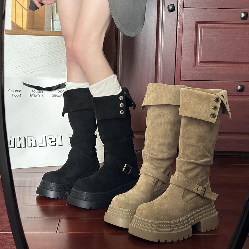 Small People Grow Taller In Autumn and Winter, Pile Up New Models, But Thick-soled Knight Boots Knee Boots Women's Boots Suede Tall Tube