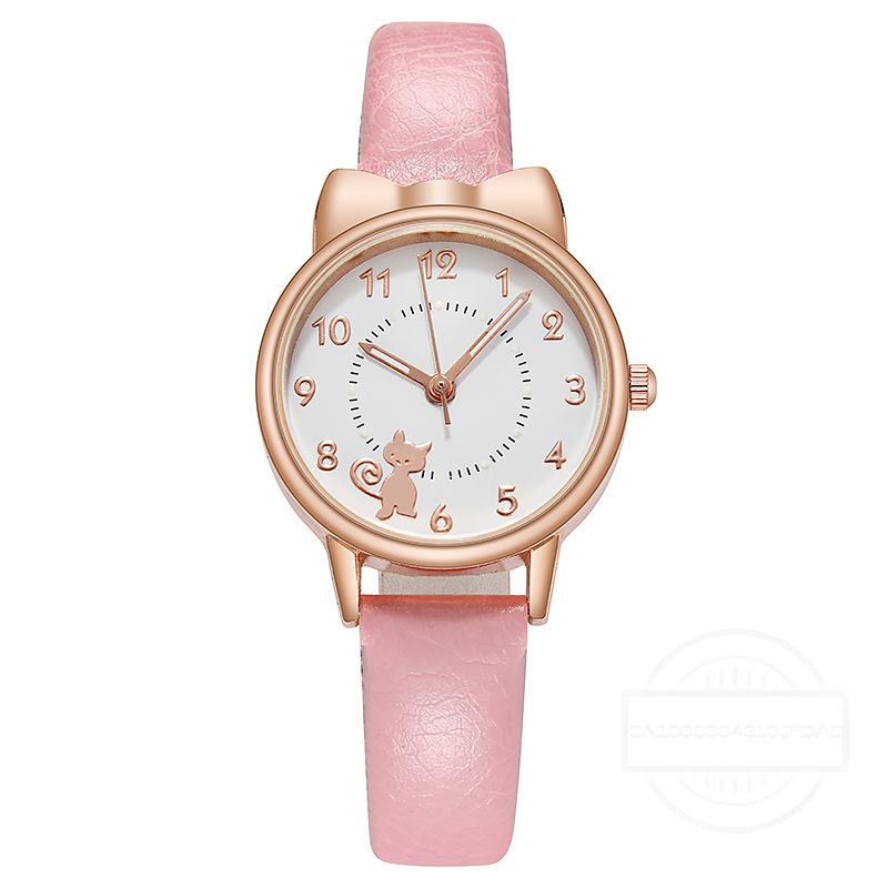 Mode Kinder Niedliche Katze Digitales Zifferblatt Kinderuhr Set Lederarmband Quarzuhren Kinder Mädchen Uhr Kinderuhr